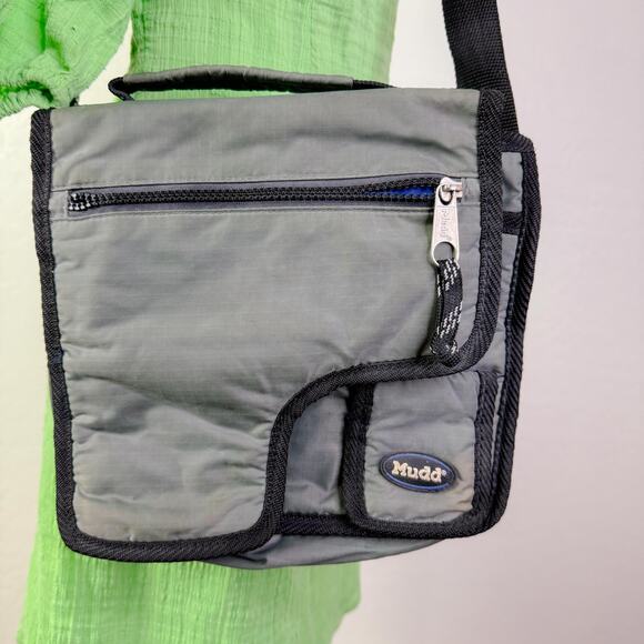 Mudd Messenger Sling Crossbody Bag Cosmetic Organizer Gray Black 90s Y2K Vintage - Picture 2 of 12